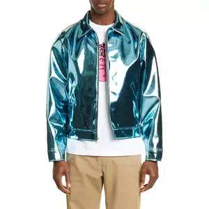 2022 Mens Fashionable Streetwear Hip Hop Stylish Green Shiny Pvc Jacket