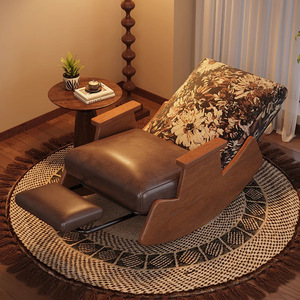 Rushan Furniture Vintage Rocking Chair Solid Wood Leather Seat Living Room Chair Adults And Elderly Use - Product Image 4