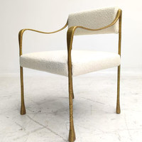 Chaise de salle à manger de luxe en laiton doré, fauteuil en tissu bouclé blanc, structure métallique moderne, mobilier pour hôtel, restaurant, salon, personnalisable