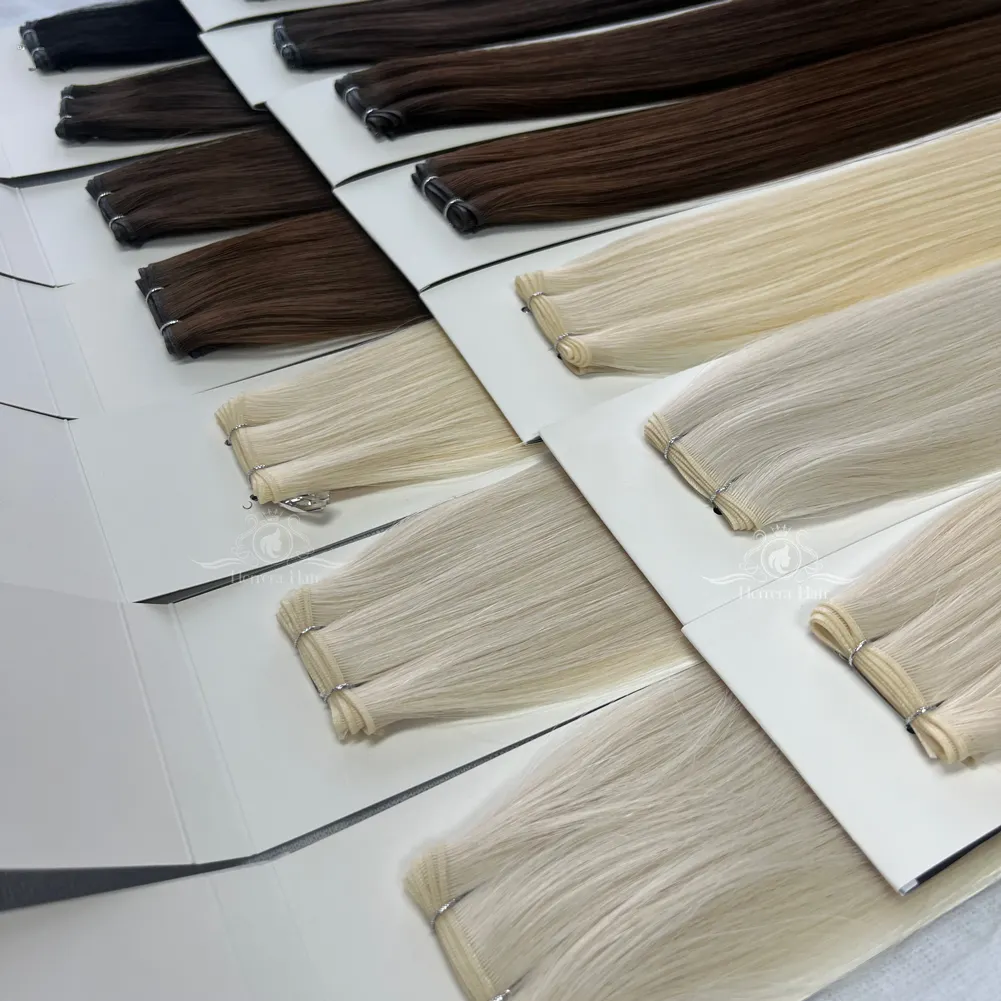 Popular Light Color Cabello Humano Natural Double Drawn Virgin Remy Cuticle Aligned 12A Invisible Genius Weft Russian Hair
