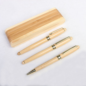 Boîte en bois à rabat, ensemble de stylos en bambou, cadeau d'affaires, stylo à bille promotionnel, pointe de 0,5 mm, encre noire - Product Image 4