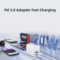 Adaptateur secteur rapide USB-C 20W EU/UK/US avec ports Type-C et USB Blanc Garantie 1 an - Chargeur mural rapide pour téléphone Sortie PD 5V/3A