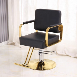 Fauteuil de Barbier Hydraulique Classique Moderne Doré en Métal avec Revêtement en Cuir Synthétique pour Salons de Coiffure - Product Image 1