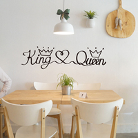 Autocollant mural anglais avec couronne et cœur King & Queen, autocollant romantique auto-adhésif pour tête de lit de chambre à coucher de couple YY596