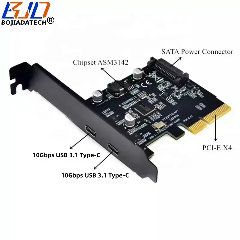 PCI Express PCI-E 4X ถึง 2x10Gbps USB 3.1 Type-C ตัวเชื่อมต่อขยายการ์ด Riser ASM314 พร้อมพอร์ตไฟ SATA 15PIN