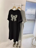 Robe T-shirt décontractée pour femme, grande taille, imprimée avec nœud, mi-longue, ample, amincissante, à manches courtes