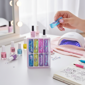 Pinch Toys - Pegatinas para uñas con dibujos animados, redondas, autoadhesivas, en caja de plástico, no tóxicas, decoración artística para manicura - Product Image 3