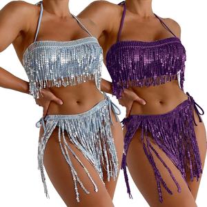Conjunto de Bikini de Lujo Personalizado de 2 Piezas, Traje de Baño con Lentejuelas y Borlas Reflectantes para Discoteca, Ropa de Baño para Mujer - Product Image 5