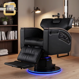 Chaise de barbier moderne de haute qualité avec pédale et revêtement en cuir, idéale pour salon de coiffure classique et mobilier professionnel - Product Image 1