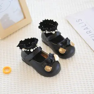 Sapatos de couro pequenos femininos, sapatos de princesa respiráveis para bebês e crianças de 1 a 2 anos