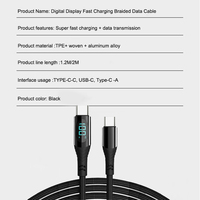 Venta al por mayor de fábrica Tipo C a Tipo C Pantalla LED 100W Cargador Cable DE DATOS Carga rápida Accesorios para teléfonos móviles