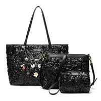 Tas Jinjing Glitter Cantik Set 3 Buah, Tas Selempang Wanita Ringan dan Luas, Tas Selempang Pin Kartun Lucu 2925