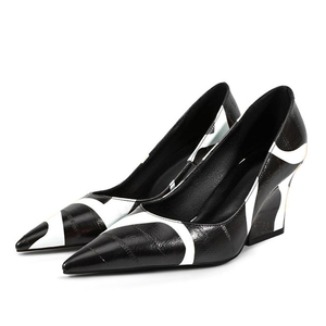 Sandales à talons compensés épais pour femmes, grande taille 45, motif artistique, talons carrés classiques, coupe large, escarpins habillés - Product Image 5