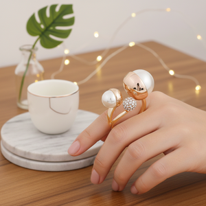 Anelli moda a grappolo placcato oro rosa intarsio CZ regolabile con rodio e placcatura 18K taglia unica - Product Image 4