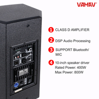 AMAV Pro Audio NOVA TX10 Haut-parleur actif en bois de 10 pouces, 400W RMS, amplificateur DSP et classe D intégré, prend en charge Bluetooth et micro