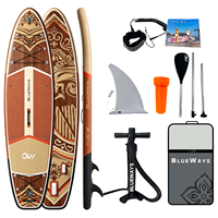 Planche de SUP gonflable Heritage Wood de 11' (33 pouces de large), planche à pagaie classique en bois avec pompe et aileron pour une navigation intemporelle