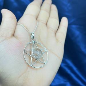 Handmade Silver Pendant with Crystal Quartz Star Rhodium and Gold Plated for Women's <b>Necklace</b> <b>Moon</b> Face Design - Product Image 6