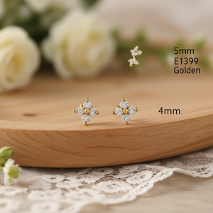 Orecchini a bottone con fiore dorato 5 mm E1399 Regalo di gioielli unisex classici con strass di cristallo - Product Image 2