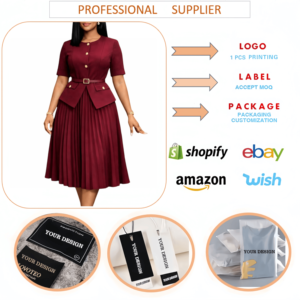 Vestido de Verano Elegante para Mujer J633, Vestido Plisado con Cuello Redondo y Parches, Talla Grande, Estilo Africano con Cinturón - Product Image 3