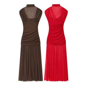 2025 <span class=keywords><strong>estate</strong></span> popolare abito da donna in maglia di seta Splicing europeo americano in pizzo Casual 4772252717 di posizionamento frontale naturale - Product Image 1