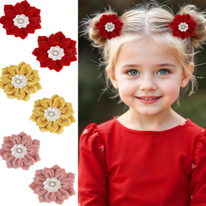 Glitter Velvet <b>Flower</b> Hair Clips Pearl Rhinestone Fabric Barrettes For Girls Autumn Winter Kids Hair Accessories - Product Image 1