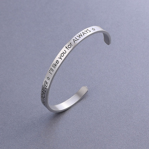 Pulsera lisa de acero inoxidable con brazalete abierto y grabado con mensaje "<span class=keywords><strong>Te</strong></span> amaré para siempre, <span class=keywords><strong>te</strong></span> gustará para siempre" - Product Image 3