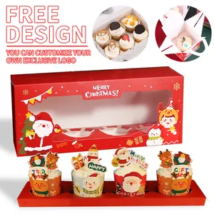 Özel kek pasta cupcakes pie donut kutuları baskı logosu noel cupcake ile ambalaj kutusu