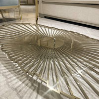 Table basse ovale en acier inoxydable doré pour salon, table d'appoint contemporaine de luxe en une seule pièce