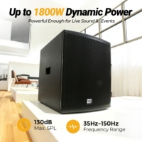 RQSONIC WHN18S1 Haut-parleur de basses professionnel de 18 pouces, 400W, classe D, amplifié, actif, en bois, caisson de basses