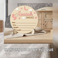 Panneau personnalisé en bois avec nom de bébé pour décoration de chambre d'enfant avec support, cadeau souvenir personnalisé pour nouveau-né, annonce de naissance pour baby shower