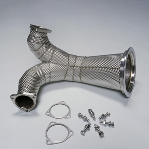 High Flow 304 Stainless Steel Reducing Straight Downpipe for Audi S4 S5 B9 3.0T 2019-2022 Rongdi 1.5mm <b>Brushed</b> TIG Welded - Product Image 3
