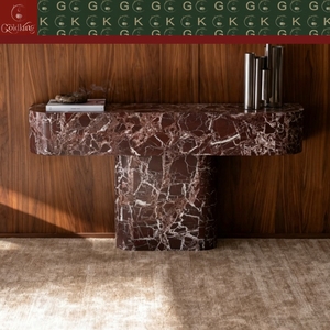 Console d'entrée haut de gamme GOLDKING en marbre Rosso Leanto, rouge profond avec veines blanches, sculptée avec précision CNC - Product Image 2