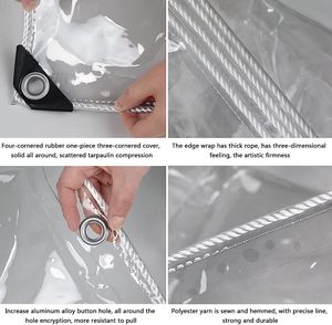 Bâche PVC transparente imperméable robuste - Couverture transparente de 0,35 mm avec œillets <span class=keywords><strong>pour</strong></span> pergola, patio, plantes, piscine, voiture - Product Image 4