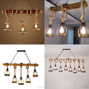 Loft Retro Rectángulo Vintage Lámpara E27 Lámpara colgante Lámpara de madera industrial para Isla de cocina - Product Image 5