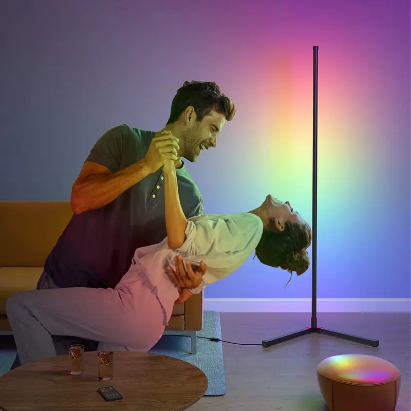 Popular 1.4M RGB Color Changing Mood Lighting LED Music Sync Modeled Corner Floor Standing Lamp with App Remote Control