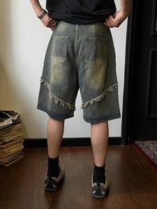 Pantalones Cortos de Mezclilla para <span class=keywords><strong>Hombre</strong></span>, Diseño Retro, Lavado, Estilo Urbano, OEM ODM - Product Image 3