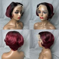 Péruvienne Bouclés Droite Frontale 13*4 Sans Colle Bob Perruque 613 Ombre Couleur Vierge Cheveux Humains Avant de Lacet Court Coupe Pixie Perruques