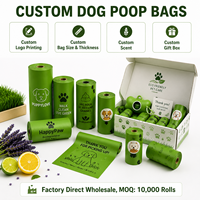 Sacs à déjections canines écologiques en gros, sacs à déchets pour animaux de compagnie anti-fuites en rouleaux, prix d'usine, en vrac
