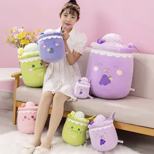 Venta caliente taza de té de burbujas llavero de peluche creativo Boba leche Plillow y cojín Kawaii té de la leche cuelga juguetes de peluche para niños