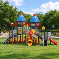 Ensemble de toboggan fusée pour aire de jeux extérieure pour enfants avec toboggan en spirale et escalier d'escalade pour les acheteurs de matériel de maternelle et de parc de qualité commerciale