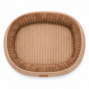 Fancie Ovales Katzenbett Khaki-Braun Wildleder-Samt Außenfläche Plüsch-Innenseite Tiefe Kissenauflage Abnehmbarer Waschbarer Bezug - Product Image 4