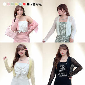 Runqi <b>Black</b> Ribbed Sheer Cardigan N8345 Sun Protection Women's <b>Long</b> <b>Sleeve</b> Lightweight Knit <b>Top</b> Solid Color Fashion - Product Image 2