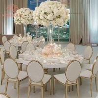Luxuriöser Goldener Edelstahlrahmen Moderner Runder Weißer MDF-Tisch für Hochzeiten und Veranstaltungen
