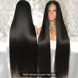 Wholesale Super Double Drawn Bone Straight Lace Frontal Wig Transparent Lace Human Hair Front Wig For Women 30 Inch Long Closure