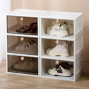 Novo design dobrável armazenamento caixa sneaker plástico sapatos caixa sapateira empilhável transparente