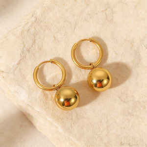 Pendientes de aro minimalistas con bola dorada para mujer, diseño geométrico, joyería de moda, aleación de zinc, poste de acero inoxidable para la oreja - Product Image 3