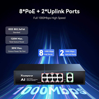 Conmutador Ethernet Gigabit PoE8 TONGVEO, 8 Puertos PoE+2 Uplink, Transmisión de 100m y Seguridad VLAN, Gigabit RJ45, 30W, Alta Estabilidad