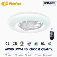Ventilateur de plafond moderne encastré avec lumière, télécommande, lumière LED et pales en ABS pour bureau, marque Phufan, service personnalisé
