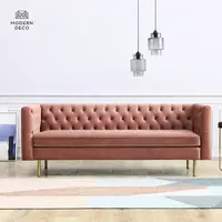 Mid-Century Channel Tufted Velvet Sofa Couch Pink Velour Moderne Wohnzimmer möbel Armoina2015 Modern Deco