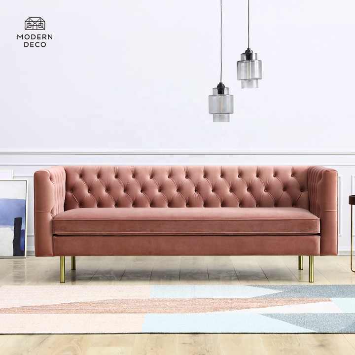Chesterfield Velvet Sofa Tufted Furniture with Gold Legs 3 Seater Modern Living Room Green Grey pink Blue
